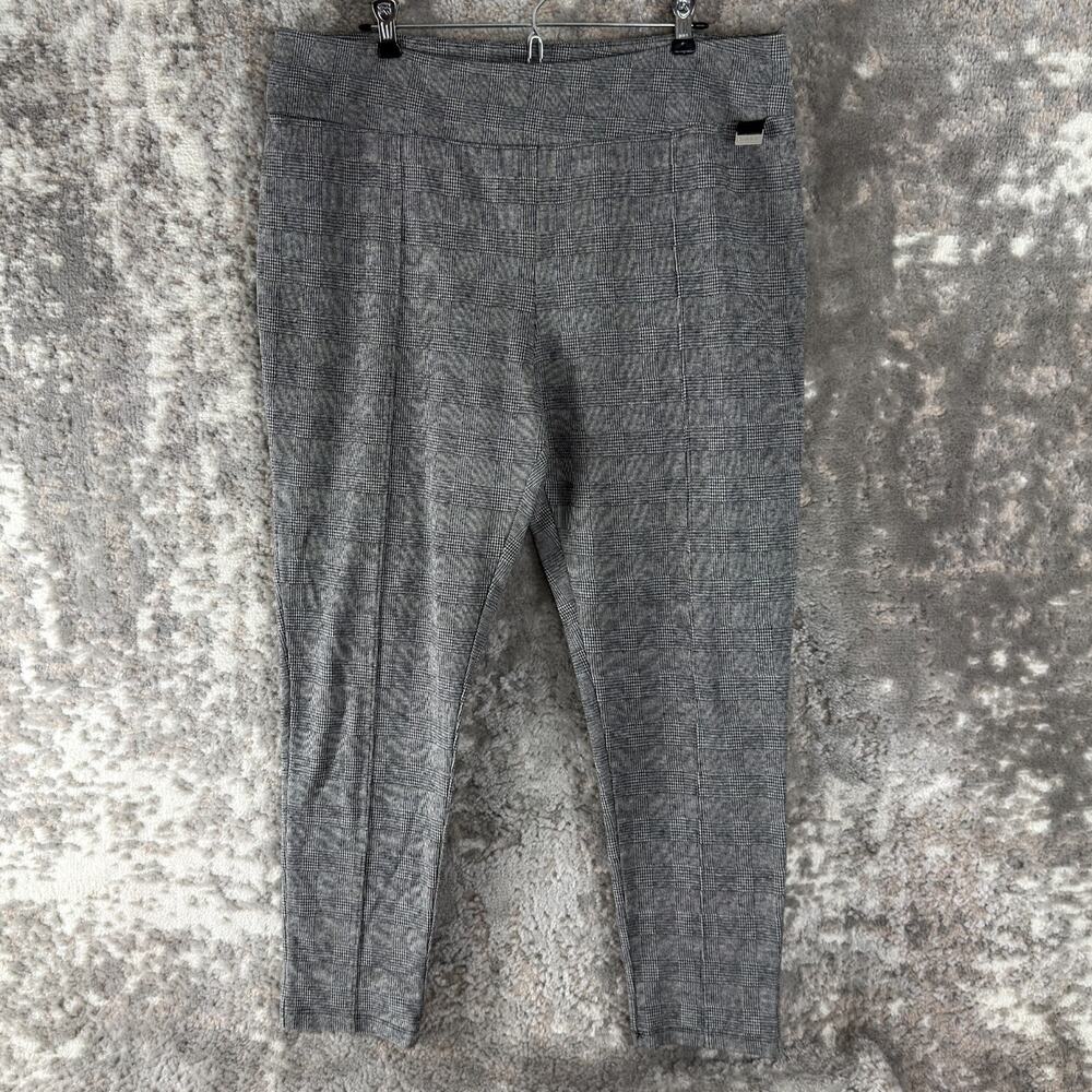 Jaclyn Smith Size 16 Checker Flat Front Tapered Pants Gray Pull On Casual